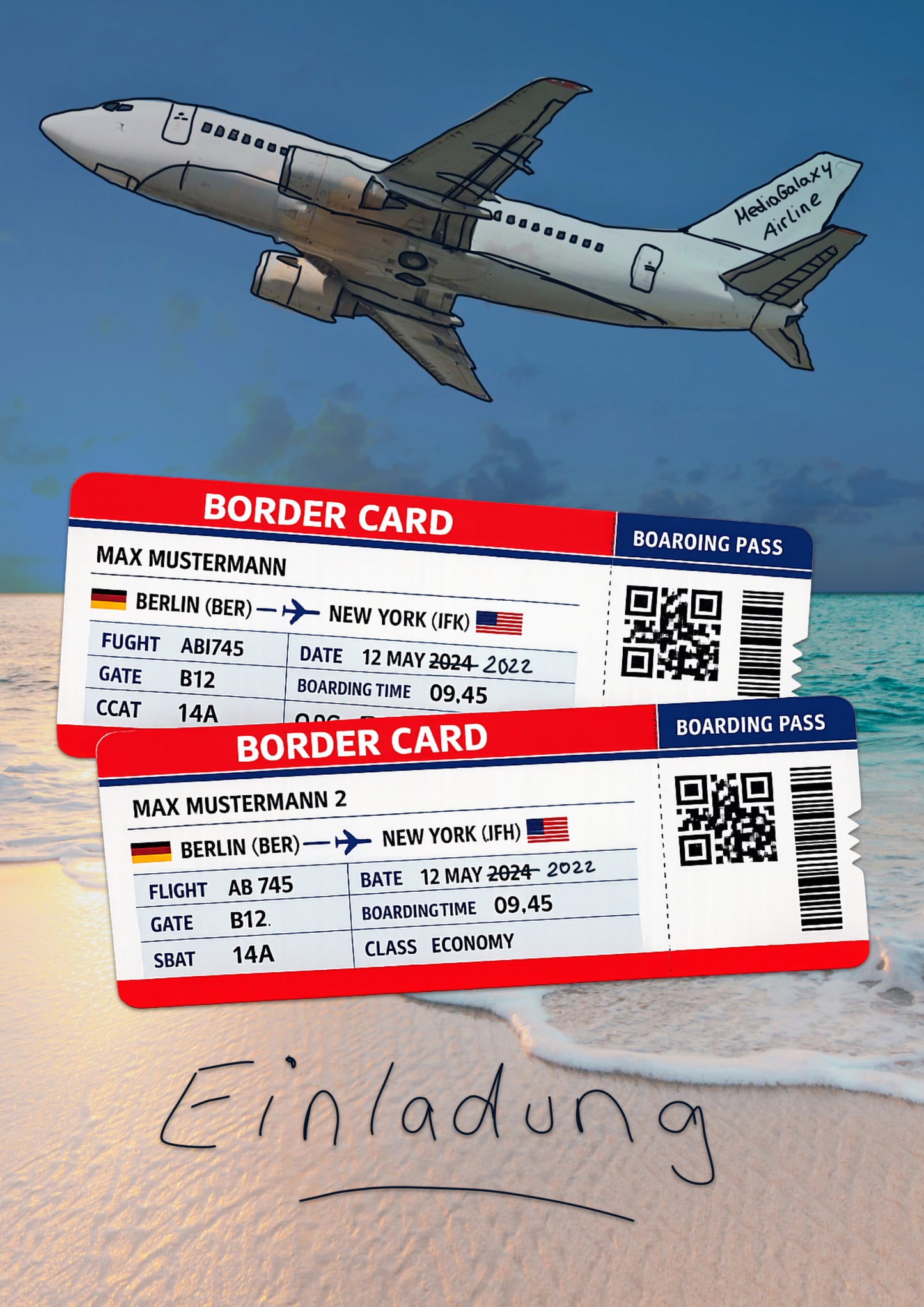 Border Card Flugticket Poster – DIN A6